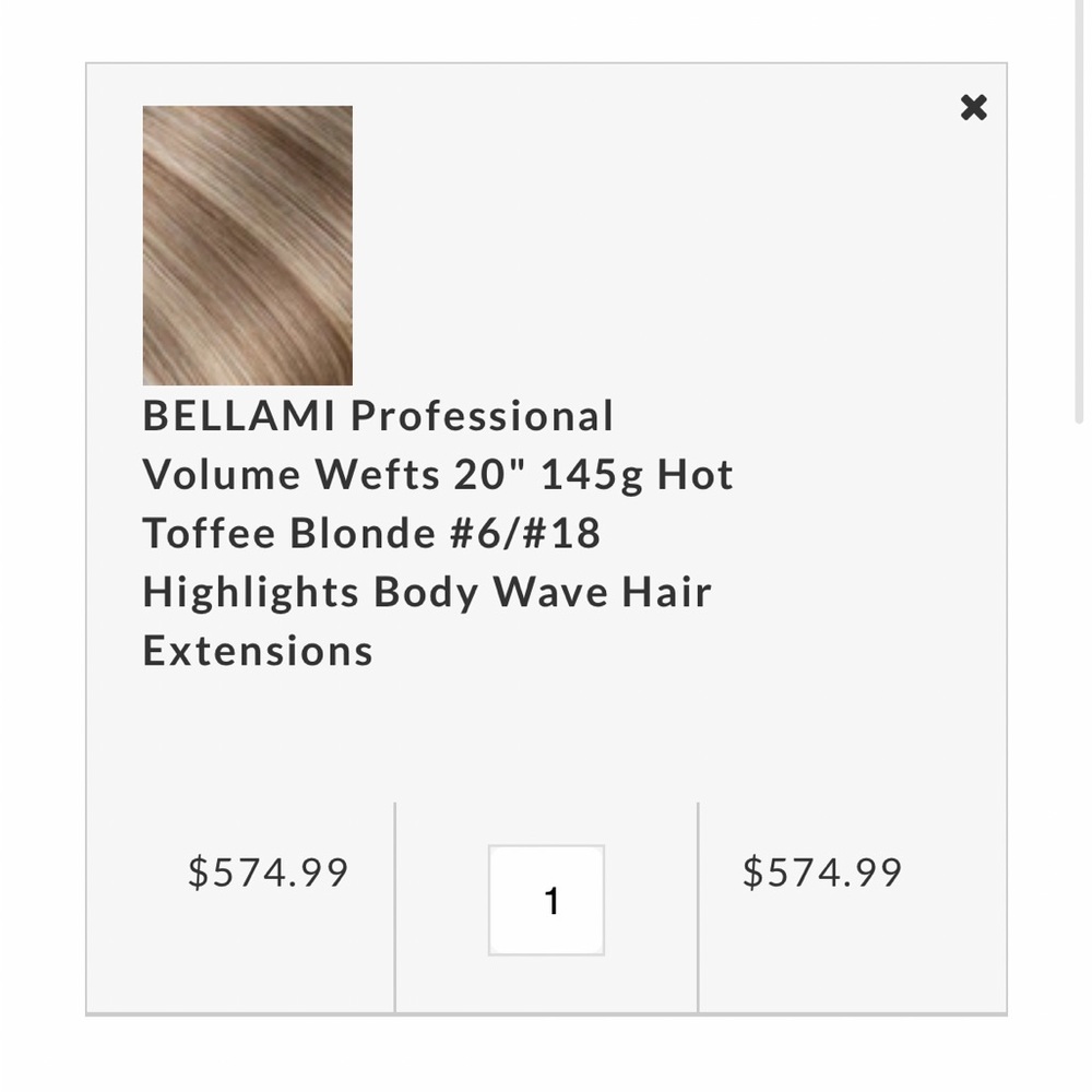 Bellami professional volume weft 20” hot toffee blonde highlight body wave- new